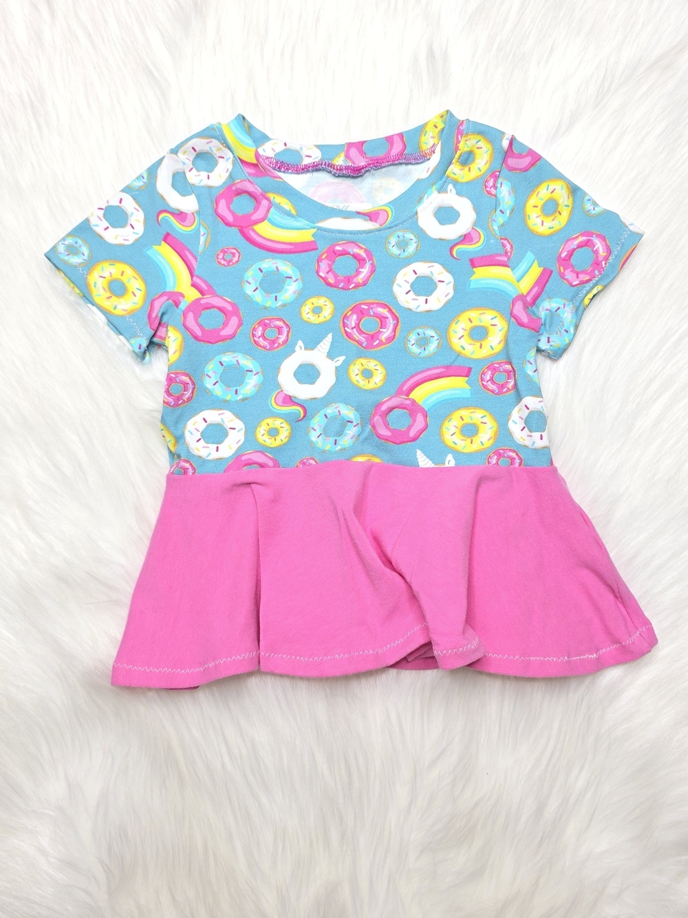 Toddler Girls Pink & Aqua Donut Print Peplum Top